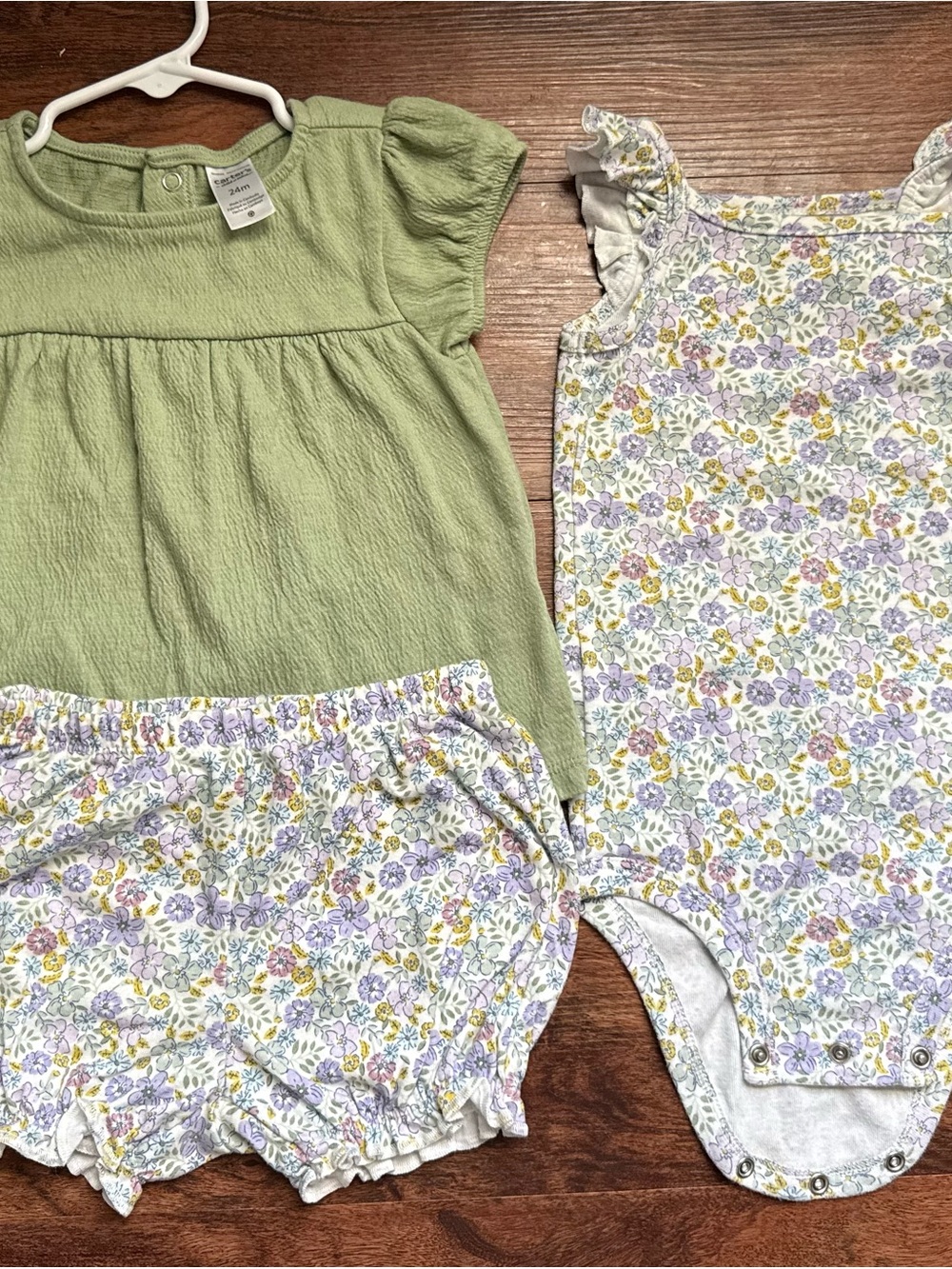 Carter's Light Green Top with Pastel Floral Romper & Bloomers